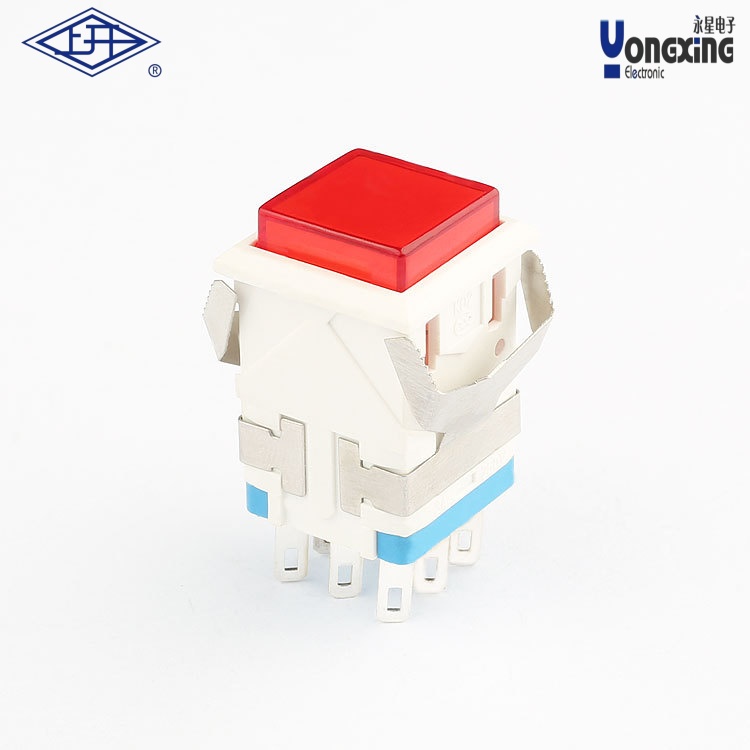 KD2双极自锁带灯面发光红色方形按钮开关