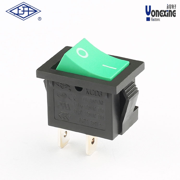 KCD3 单极单掷两个脚绿色船型开关