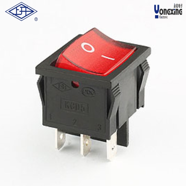 KCD5双极双掷带灯红色船型开关