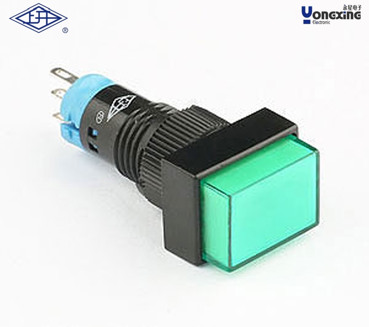 AD10单极自锁带灯绿色方形按钮